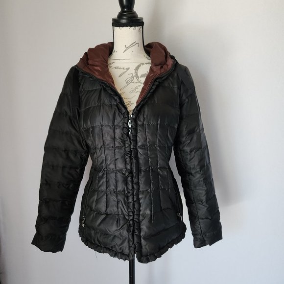 I Madison Expedition Down Puffer Hooded Jacket Ruffle Zip Black - Picture 7 of 10